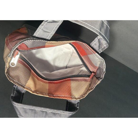 L.L. Bean Plaid Mini Tote Bag Zip Top Small Checkered Handbag Autumn Colors - Picture 3 of 4